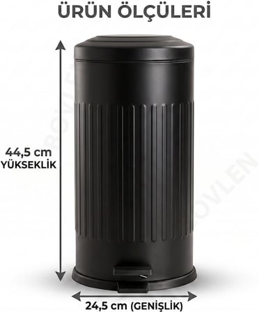 16 Litre Vintage Siyah Metal Çöp Kovası - 44.4 x 24.5 cm, Çıkarılabilir Kova Metal Çöp Kutusu, Çöp Sepeti, Sızdırmaz, Koku Hapseder, Banyo, Mutfak, Yemek Odası