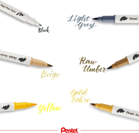 Brush Sing Pen Twin Çift Taraflı Fırça Uçlu Kalem ALTIN