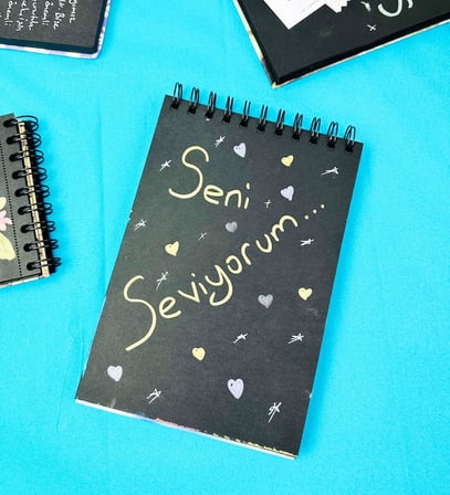 21x14Cm Üstten Spiralli Sketch Book - Eskiz Defteri - Siyah Sayfa - 260 Gr - 56 Yaprak