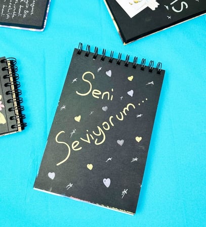 21x14Cm Üstten Spiralli Sketch Book - Eskiz Defteri - Siyah Sayfa - 260 Gr - 56 Yaprak
