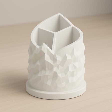 Spiral Dağ Temalı 3 Bölmeli Kalemlik, Çap: 11 cm Yükseklik: 13 cm, Kalem Kutusu, Yüksek Kalite 3D Baskı, Çevre Dostu Pla Hammadde (Beyaz)