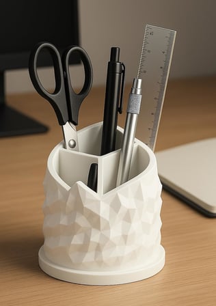 Spiral Dağ Temalı 3 Bölmeli Kalemlik, Çap: 11 cm Yükseklik: 13 cm, Kalem Kutusu, Yüksek Kalite 3D Baskı, Çevre Dostu Pla Hammadde (Beyaz)