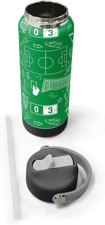 650 ml Erkek Çocuk Yeşil Futbol Baskılı Çelik Suluk/Matara (Pipetli) 38329
