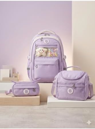Pastel Rüyalar Çocuklar için Ortopedik 3'lü Okul Çanta Seti Mor Unisex Sırt Çantası