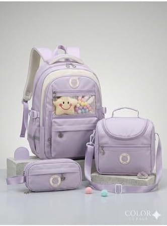 Pastel Rüyalar Çocuklar için Ortopedik 3'lü Okul Çanta Seti Mor Unisex Sırt Çantası