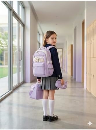 Pastel Rüyalar Çocuklar için Ortopedik 3'lü Okul Çanta Seti Mor Unisex Sırt Çantası