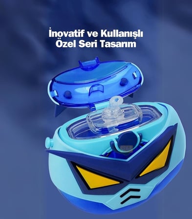 Cocosmile 630ml Silikon Robot Tema Kılıflı Pipetli Askılı Tritan Çocuk Matarası (Beyaz)