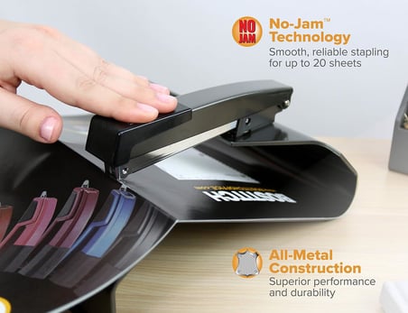 Office No-Jam zımba makinesi, 20 yaprak, kolay ciltleme, siyah (B440SB), Saddle Stapler