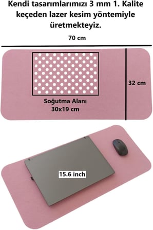 Keçe Masa Üstü Mouse Pad ve Bilgisayar Düzenleyici 70x32 cm – Antibakteriyel Mat, Doğal Keçe Mat, Masa Koruyucu Altlık, Ofis ve Ev için Minimalist Tasarım (açık pembe)