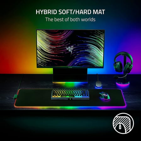 Strider Chroma - Chroma RGB ile Hibrit Oyun Mouse Mat (Hibrit Yumuşak/Sert Mat, 19 Chroma RGB Aydınlatma Bölgesi, Kaymaz Taban, Dikişsiz Kenarlar) Siyah