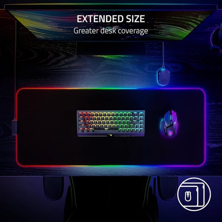 Strider Chroma - Chroma RGB ile Hibrit Oyun Mouse Mat (Hibrit Yumuşak/Sert Mat, 19 Chroma RGB Aydınlatma Bölgesi, Kaymaz Taban, Dikişsiz Kenarlar) Siyah