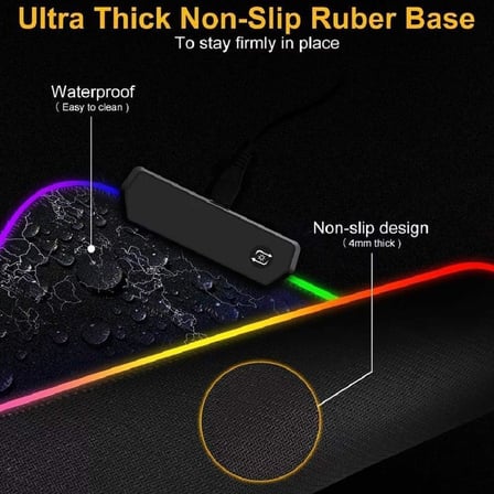 Rgb Led Işıklı Gaming Mousepad Düz Siyah Kaymaz Tabanlı Kenarları Dikişli Suya Dayanıklı Mouse Pad 30X80 Cm