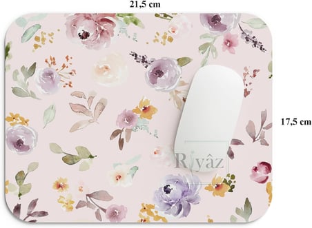 Pastel Çiçekler Pembe Zemin - Dikdörtgen Mouse Pad, 17,5 cm x 19,50 cm
