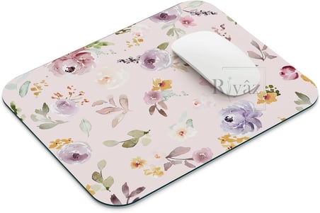 Pastel Çiçekler Pembe Zemin - Dikdörtgen Mouse Pad, 17,5 cm x 19,50 cm