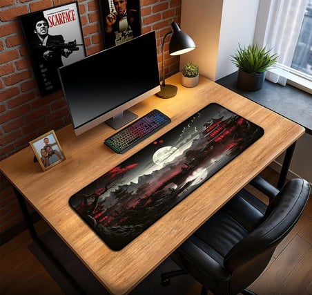 Japon Minka Temalı Gamer Kaymaz Masa Üstü Oyun Gaming Klavye Mouse Pad 70x30cm