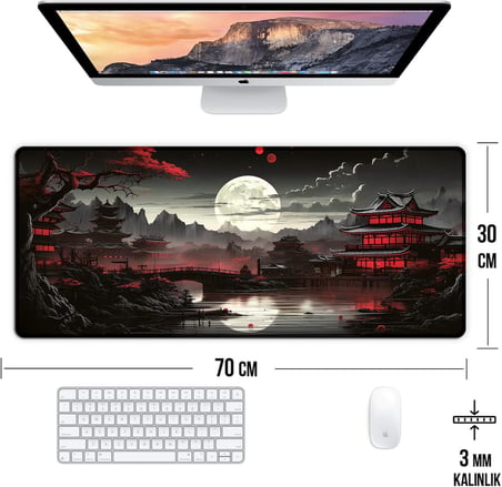Japon Minka Temalı Gamer Kaymaz Masa Üstü Oyun Gaming Klavye Mouse Pad 70x30cm