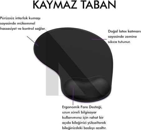 MP01 - Elips Bilek Destekli Mouse Pad | Konforlu, Kaymaz Taban, Ergonomik, Yumuşak, Ev,ofis (Siyah)