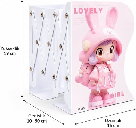 Ayarlanabilir Baskılı Teleskopik Metal Kitap Tutucu, Masaüstü Kitap Desteği ve Raf Düzenleyici Stand, 10-50 cm Genişleyebilir, Mıknatıslı Kalemlik Hediyeli, Pembe