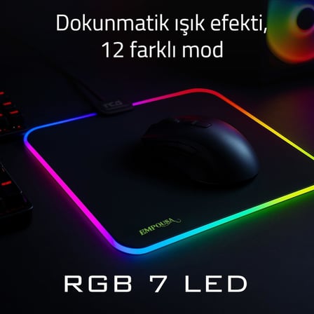 INCA IMP-024T EMPOUSA RGB 7 LED MEDIUM MOUSEPAD (320X270X3MM),12 Farklı Değişebilen Dokunmatik Işık Efekti,Hızlı Kayan Yüzey, Kaymaz Kauçuk Taban