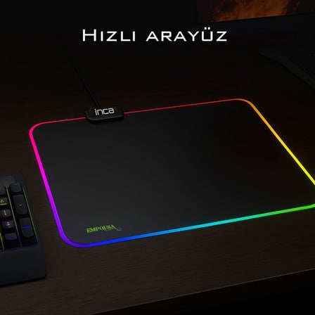 INCA IMP-024T EMPOUSA RGB 7 LED MEDIUM MOUSEPAD (320X270X3MM),12 Farklı Değişebilen Dokunmatik Işık Efekti,Hızlı Kayan Yüzey, Kaymaz Kauçuk Taban