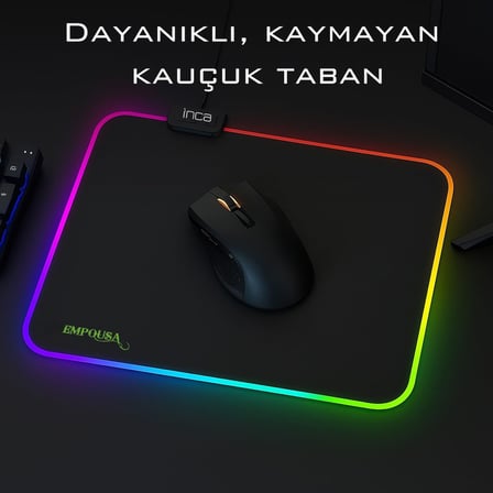 INCA IMP-024T EMPOUSA RGB 7 LED MEDIUM MOUSEPAD (320X270X3MM),12 Farklı Değişebilen Dokunmatik Işık Efekti,Hızlı Kayan Yüzey, Kaymaz Kauçuk Taban