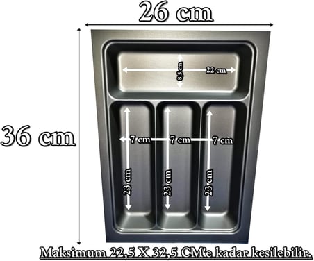 26x36 Çekmece Içi Antrasit Kaşıklık (22,5x32,5 Cm'e Kadar Kesilebilir)