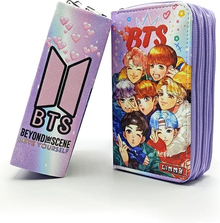 Kalem Kutusu BTS Desenli Kpop Organizer Kalemkutu Vegan Deri Üç Bölmeli Kalemlik