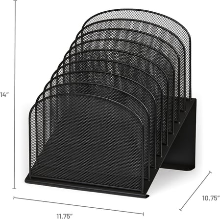 Ürünler Onyx Mesh 8 Katmanlı Dikey Masaüstü Organizatör 3258BL, Siyah Toz Boya Kaplama, Dayanıklı Çelik Hasır İnşaat, Yerden Tasarruf Sağlayan İşlevsellik
