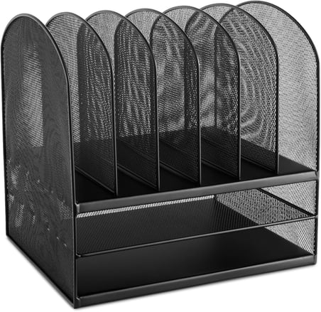 3255BL Onyx çalışma masası düzenleyici, metal kafes, iki uzunlamasına ve altı çapraz bölmeli