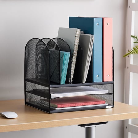 3255BL Onyx çalışma masası düzenleyici, metal kafes, iki uzunlamasına ve altı çapraz bölmeli