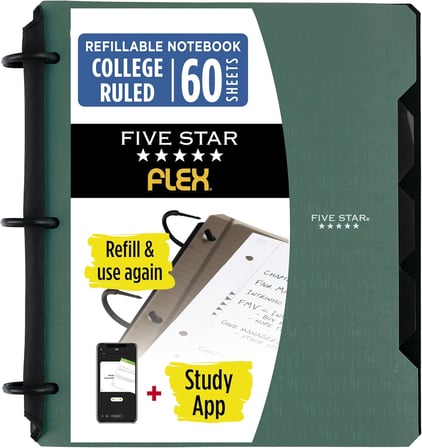 Esnek Doldurulabilir Defter + Çalışma Uygulaması, Kolej Çizgili Kağıt, 1 İnç TechLock Halkalar, Cepler, Sekmeler ve Bölücüler, 200 Yaprak Kapasitesi, Yeşil (29328AQ8)
