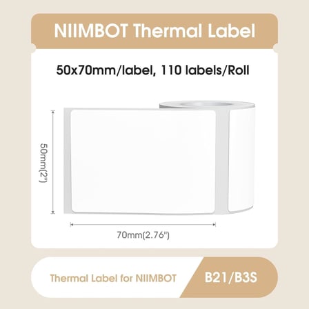 B21/B3S 1,96 x 2,75 inç (50 × 70 mm) su geçirmez yapışkan kağıt etiketi bandı, kendinden yapışkanlı gönderi adresi etiketleri için, 1 rulo 110 adet (beyaz)