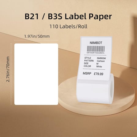 B21/B3S 1,96 x 2,75 inç (50 × 70 mm) su geçirmez yapışkan kağıt etiketi bandı, kendinden yapışkanlı gönderi adresi etiketleri için, 1 rulo 110 adet (beyaz)