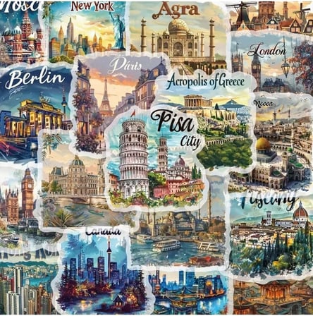 50'Li Travel Postcard Stickers, Sticker Seti Laptop Notebook Tablet Sticker Seti
