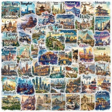 50'Li Travel Postcard Stickers, Sticker Seti Laptop Notebook Tablet Sticker Seti