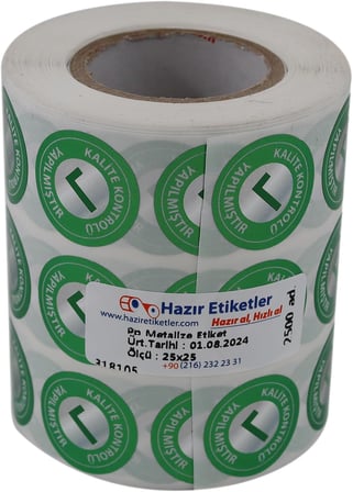 Metalize Kalite Kontrolü Yapılmıştır Etiketi 25mm Çap 2500 Adet Yan Yana 3 lü