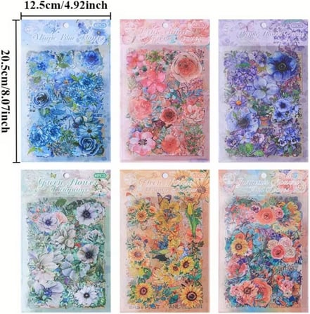 Kolbi Craft 6 Sayfa 60 Adet Şeffaf Büyük Mavi Çiçek Sticker Bullet Journal Scrapbook Laptop Ajanda Planlayıcı
