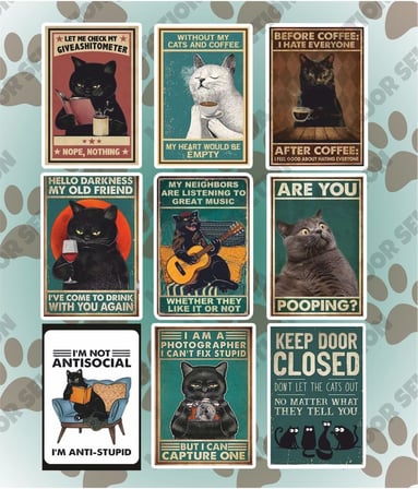 Cats Kedi Meme Mizah Temalı Laptop Tablet Telefon Defter Sticker Seti 9 Adet