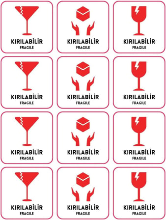 Paketlemeye özel 120 adet sticker, Dikkat kırılır Fragile Tek Ebat