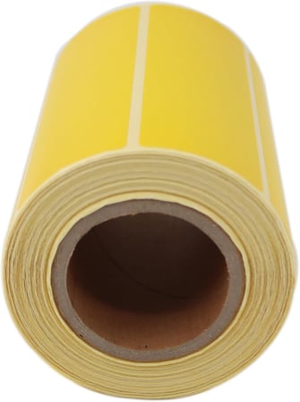Sarı Zemin Baskılı Kuşe Etiket 100mm x 30mm Ruloda 500 Adet 40mm Kuka Çapında Barkod Yazıcı Etiketi