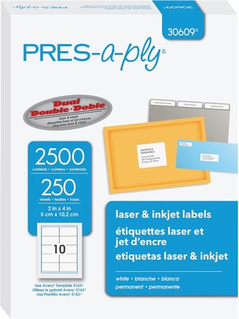 Avery 30609" Beyaz "etiket baskı – Etiketten baskı (Beyaz, kağıt, lazer, 2 x 4, 2500 adet (S), 250 Yaprak)