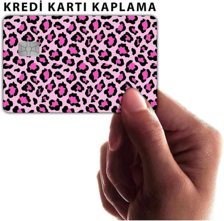 Pembe Leopar Kart Kaplama Sticker Kart Etiketi