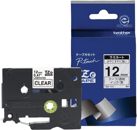 TZE131 Termo doğrudan baskı teknolojisi, şeffaf üzerine siyah, 12 mm