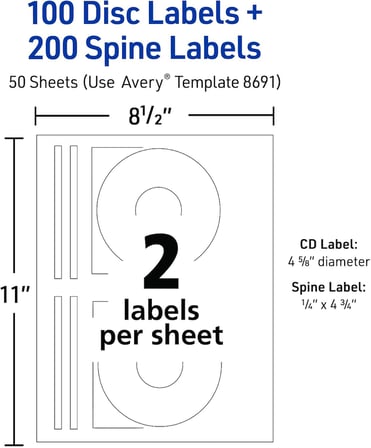 CD Labels - 100 Disc labels & 200 Spine labels