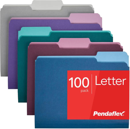 Pendaflex İki Tonlu Renkli Dosya Klasörleri, A4 Boy, Karışık Renkler, 100'lü Paket