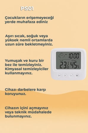 Çocuklar için İç Mekan Termometre ve Saatli Nem Ölçer thr339