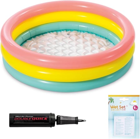 Şişme Yumuşak Tabanlı Renkli 3 Boğumlu Baby Pool Çocuk Bebek Havuzu,114x25 cm ve Pompa+Yama Set, Pompa ve Yama Hediyelidir, Çocuklar İçin Aktivite Aile