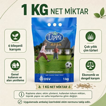 Lippa Lisuna 6 Mix Çim Tohumu, Genel Kullanım ve Bakımı Zor Alanlar İçin 6 Bileşenli Karışım, 1 kg