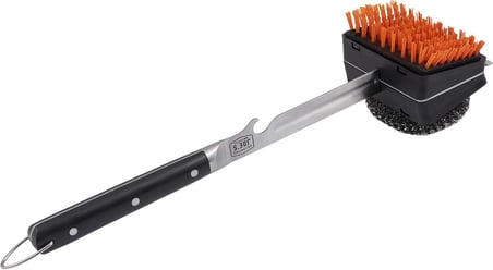 1517365R06 Blacksmith Combo ızgara fırçası, değiştirilebilir naylon ve çelik yün başlıklı, gümüş ve siyah
