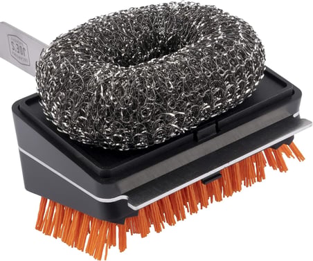 1517365R06 Blacksmith Combo ızgara fırçası, değiştirilebilir naylon ve çelik yün başlıklı, gümüş ve siyah